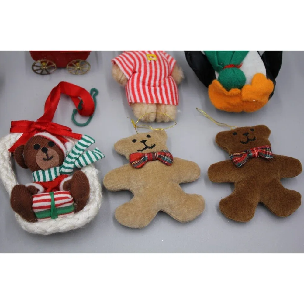 Vintage Teddy Bear MCM Christmas Decor Lot Of 10 Raincoat Penguin Pajamas Bows